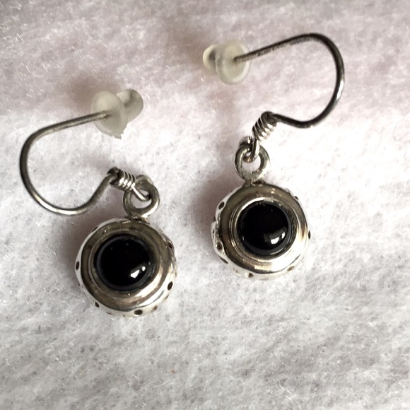 Onyx & Sterling Silver Earrings - Picture 1 of 4